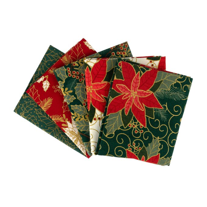 Holly Poinsettia Cotton Fat Quarters 5 Pack image number 1