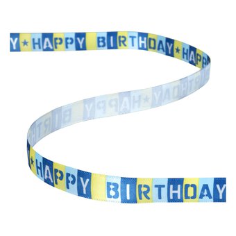 Blue Happy Birthday Ribbon 15mm x 3.5m image number 2