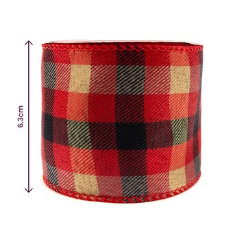 Christmas Check Wire Edge Ribbon 63mm x 3m image number 3