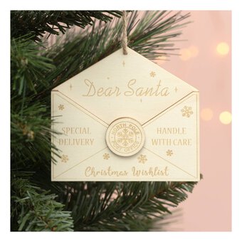 Hanging Wooden Dear Santa Envelope Decoration 11cm