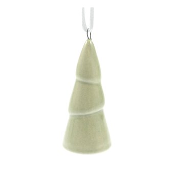 Hanging Glazed Ceramic Green Tree Decoration 7cm