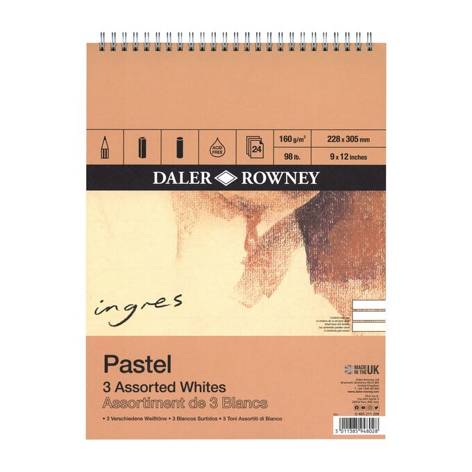 Daler-Rowney White Ingres Pastel Paper 12 x 9 Inches 24 Sheets image number 1