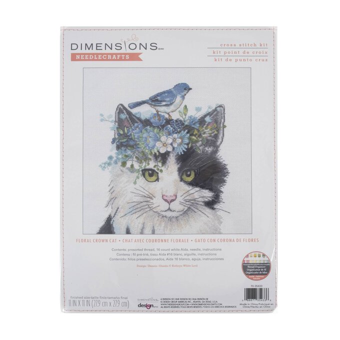 Dimensions Floral Crown Cat Counted Cross Stitch Kit 23cm x 32cm image number 1