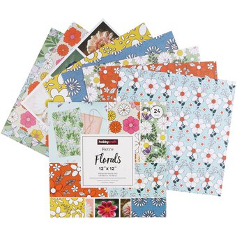 Retro Florals 12 x 12 Inches Paper Pad 24 Sheets