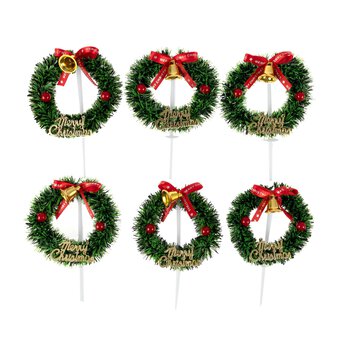 Traditional Christmas Wreath Cupcake Toppers 6 Pack image number 2