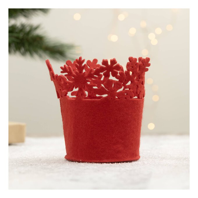 Red Felt Snowflake Pot 13cm image number 1