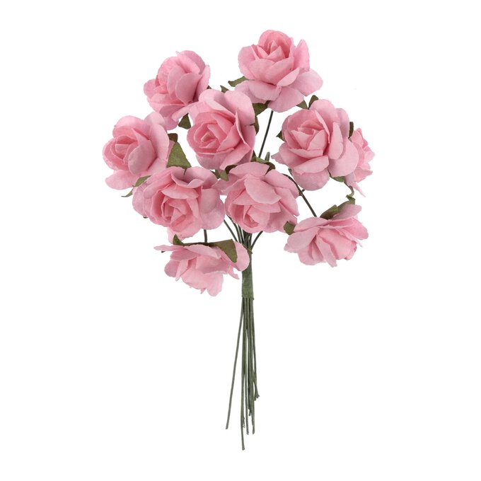 Mini Pink Open Rose Wired Floral Picks 10 Pack image number 1