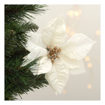 White Fabric Poinsettia Clip 16cm