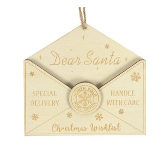 Hanging Wooden Dear Santa Envelope Decoration 11cm