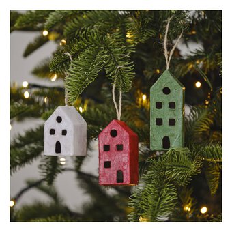 Mache House Hanging Decorations 3 Pack