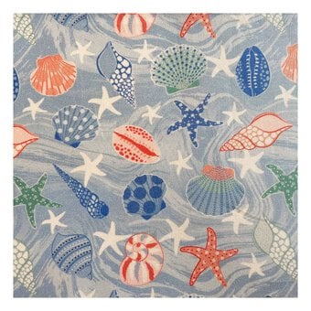 Tranquil Shores Painted Seashell Cotton Fabric by the Metre