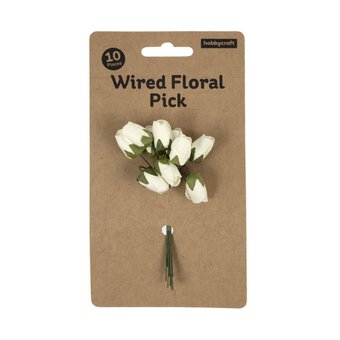 Mini Cream Rose Wired Floral Picks 10 Pack image number 5