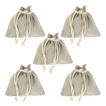 Grey Mini Cotton Drawstring Bags 5 Pack