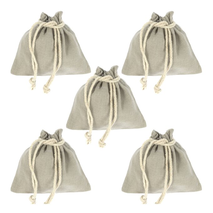 Grey Mini Cotton Drawstring Bags 5 Pack image number 1