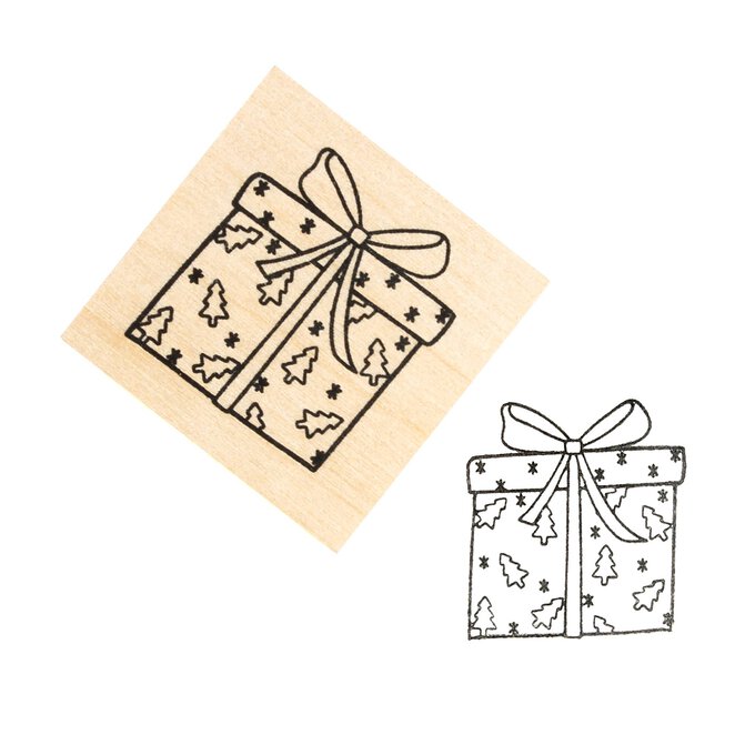 Christmas Present Wooden Stamp 3.8cm x 3.8cm image number 1