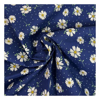 Navy Daisy Spot Polycotton Fabric by the Metre