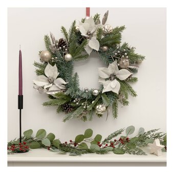 White and Gold Poinsettia Wreath 51cm