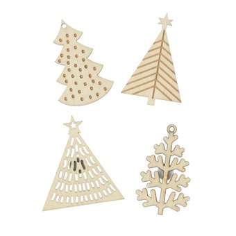 Etched Christmas Tree Wooden Toppers 4 Pack