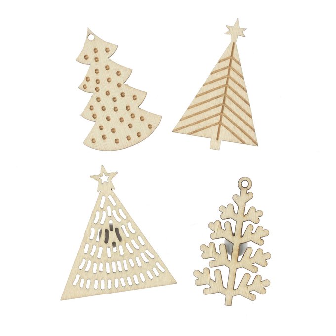 Etched Christmas Tree Wooden Toppers 4 Pack image number 1