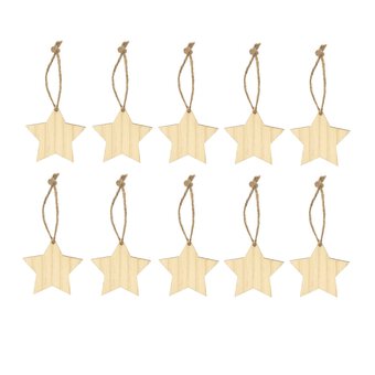 Natural Wood Hanging Stars 5.5cm 10 Pack