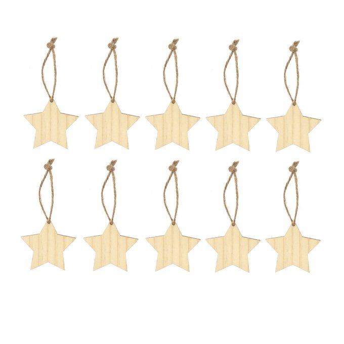 Natural Wood Hanging Stars 5.5cm 10 Pack image number 1