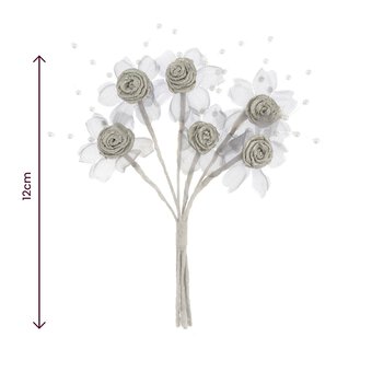 Silver Pearl Rose Wired Floral Picks 6 Pieces image number 4