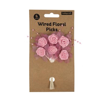 Pale Pink Pearl Rose Wired Floral Picks 6 Pieces  image number 5