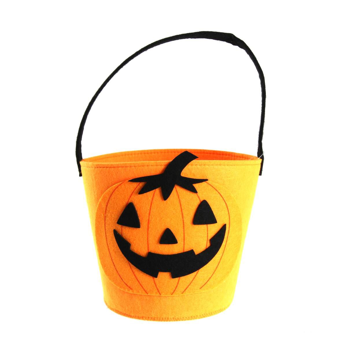 Halloween Candy Bucket Portable Pumpkin Decor Treat Bag With Handle (orange  And Black)