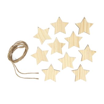 Natural Wood Hanging Stars 5.5cm 10 Pack image number 5