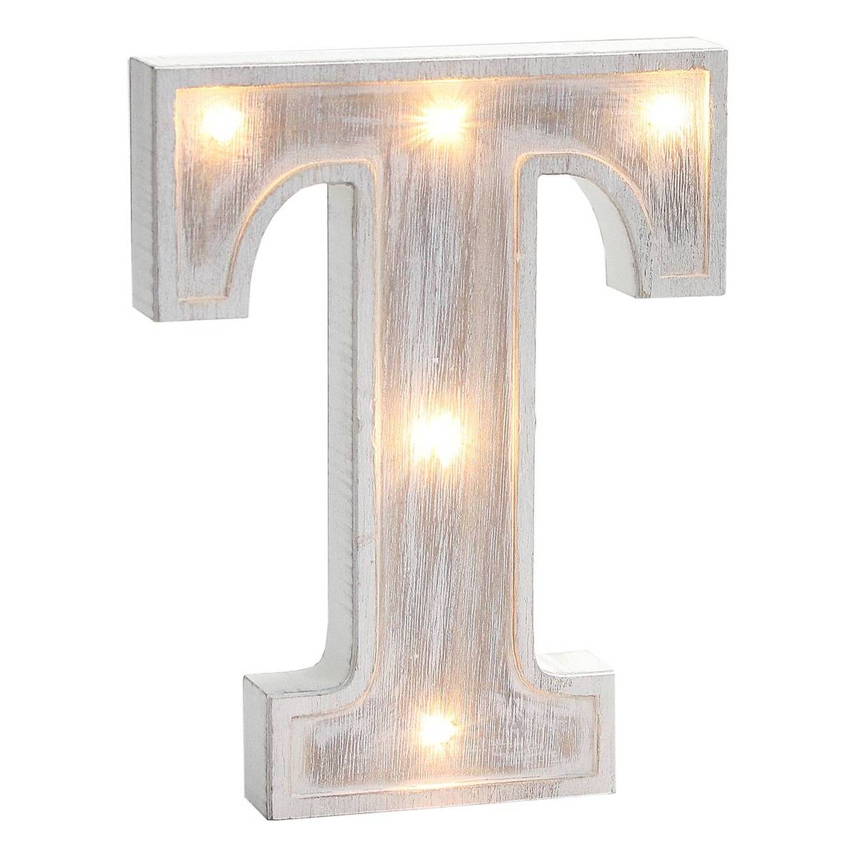 White Washed Wooden LED Letter T 21cm | Hobbycraft