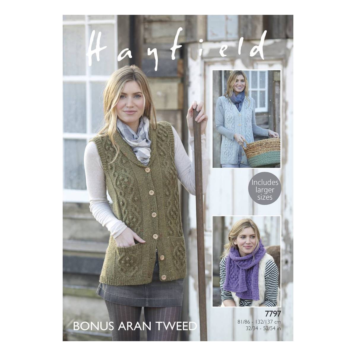 Hayfield Bonus Aran Tweed Waistcoat and Scarf Pattern 7797 | Hobbycraft