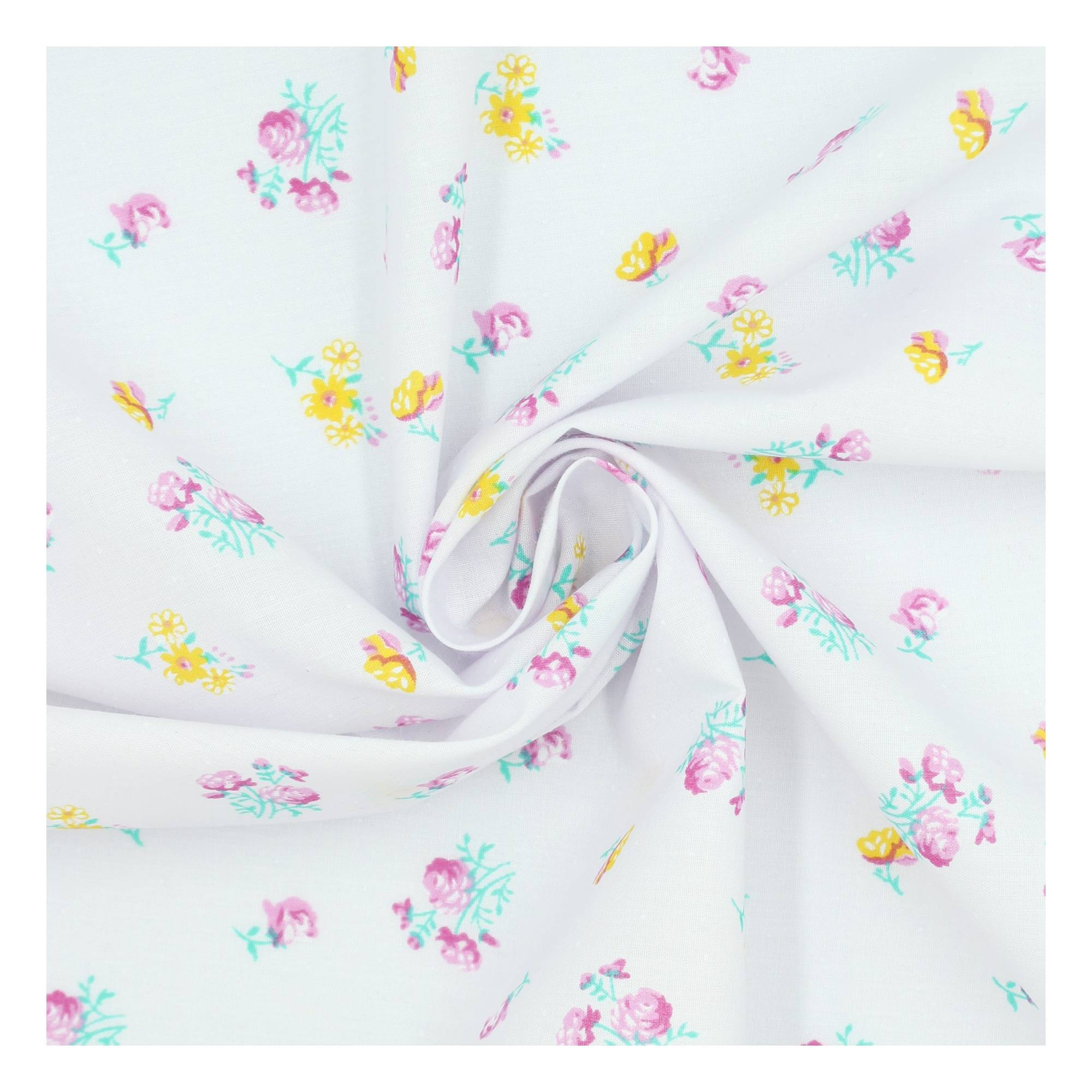 Pink and Yellow Floral Polycotton Fabric by the Metre | Hobbycraft