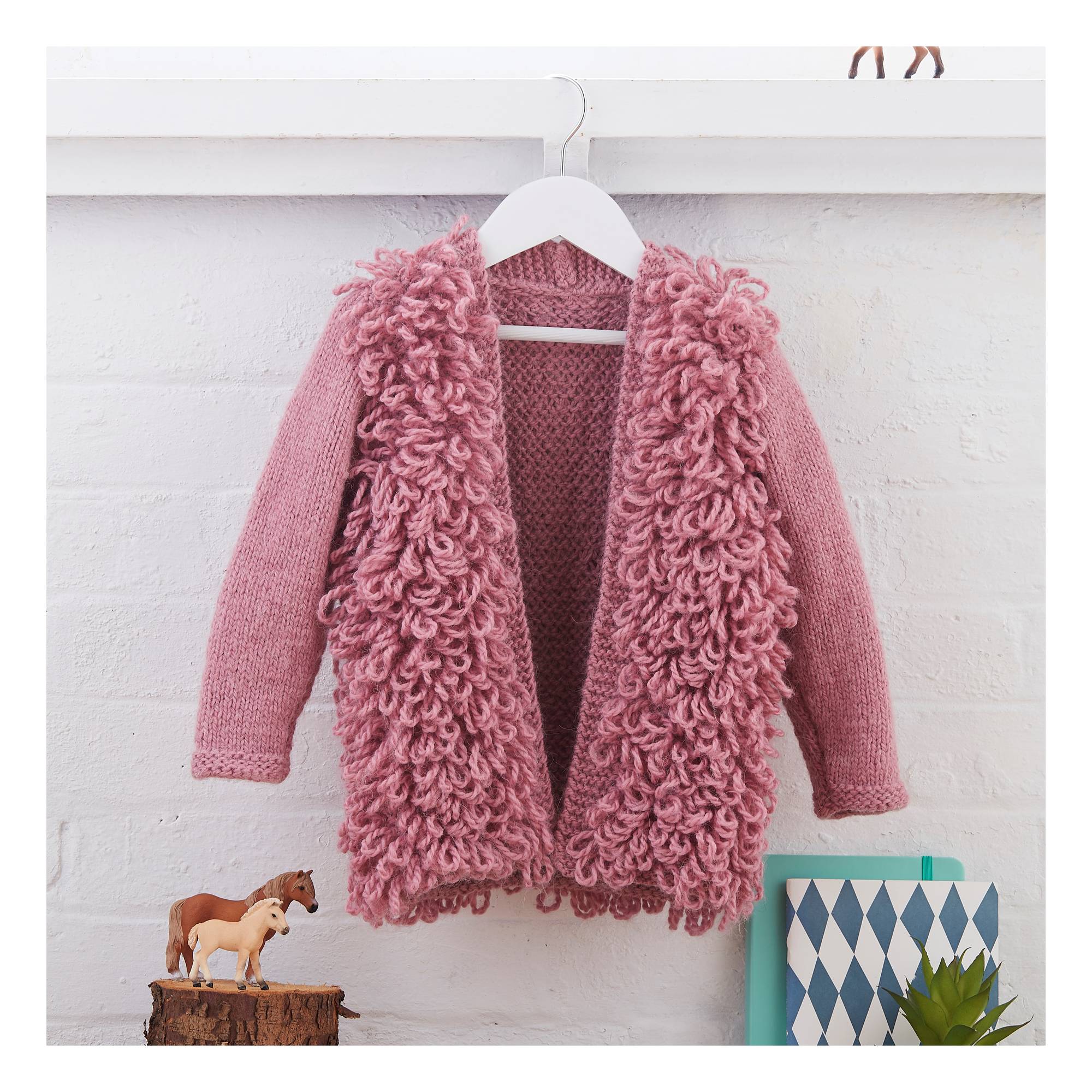 pink loop knit cardigan