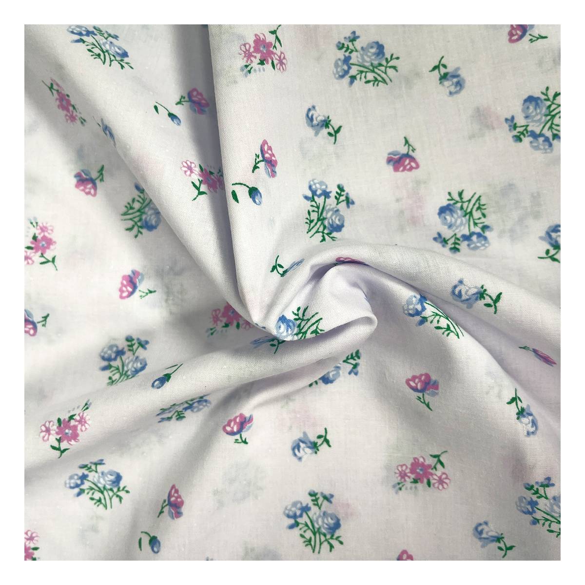 Pink And Blue Floral Polycotton Fabric By The Metre Hobbycraft