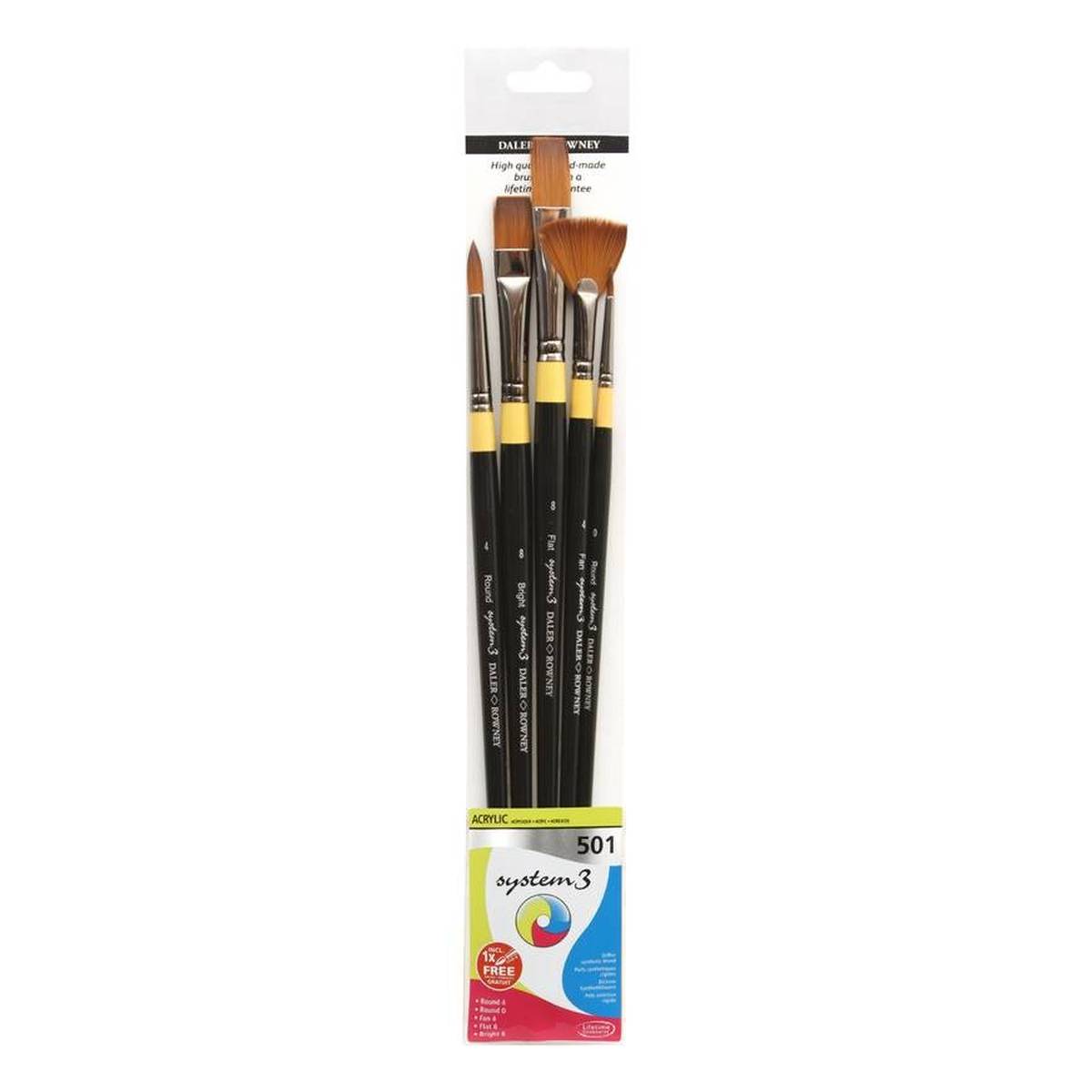 Daler-Rowney System3 Acrylic 501 Long Handle Brush Set 5 Pack | Hobbycraft