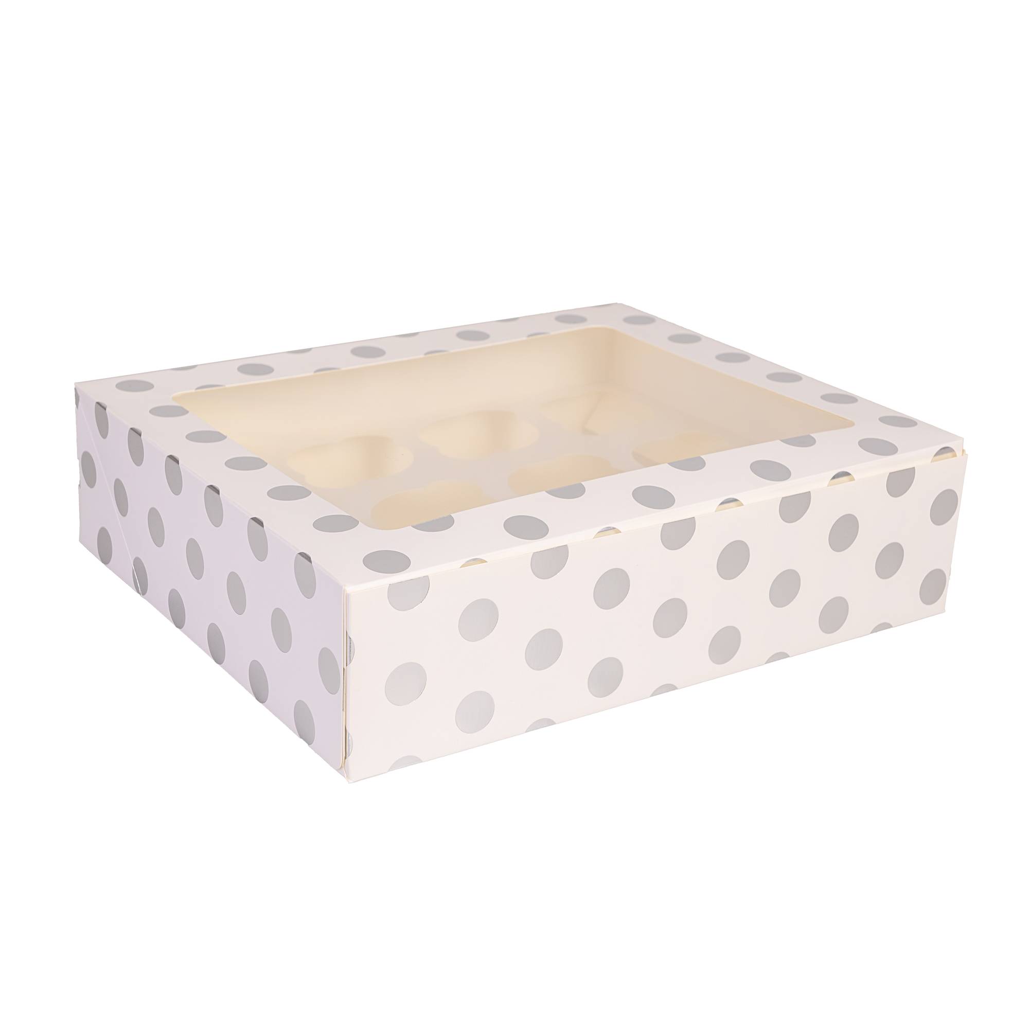 Silver Polka Dot Cupcake Box 12 Wells | Hobbycraft