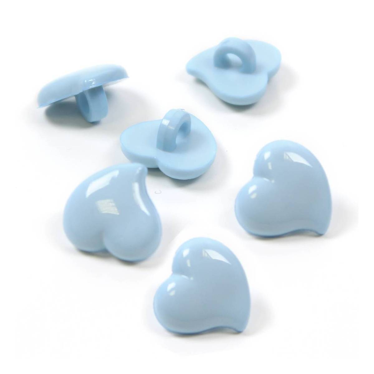 Hemline Baby Blue Novelty Hearts Button 6 Pack | Hobbycraft