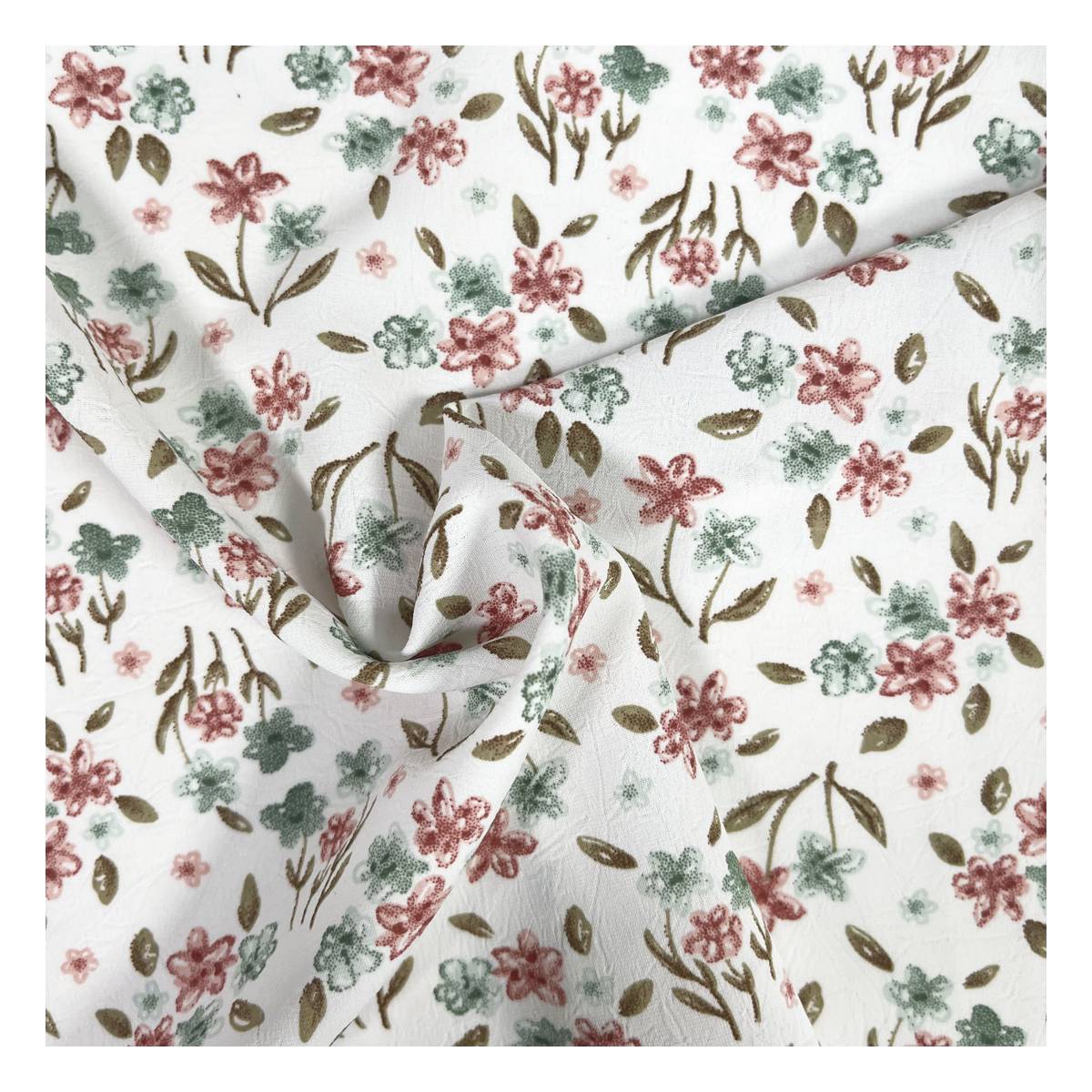 Pink Meadow Floral Crinkle Print Fabric by the Metre | Hobbycraft