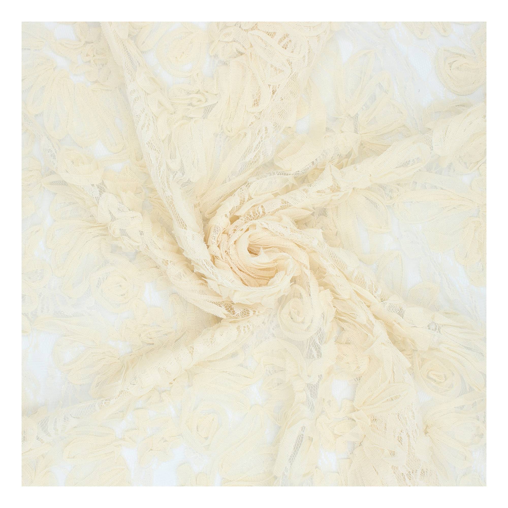 Cream Polyester Floral Lace Fabric by the Metre