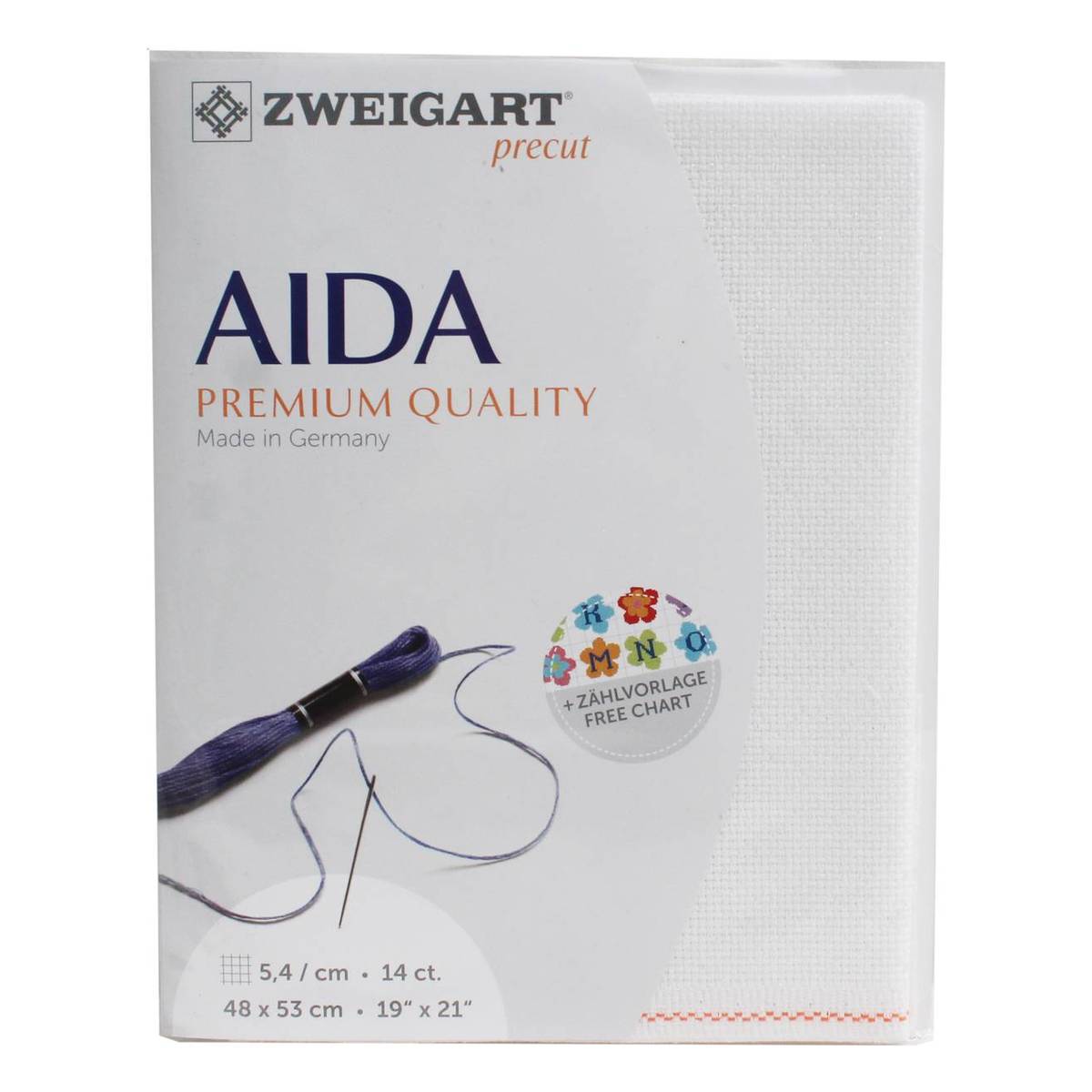 Zweigart Precut 14 Count White Glitter Aida 48cm x 53cm