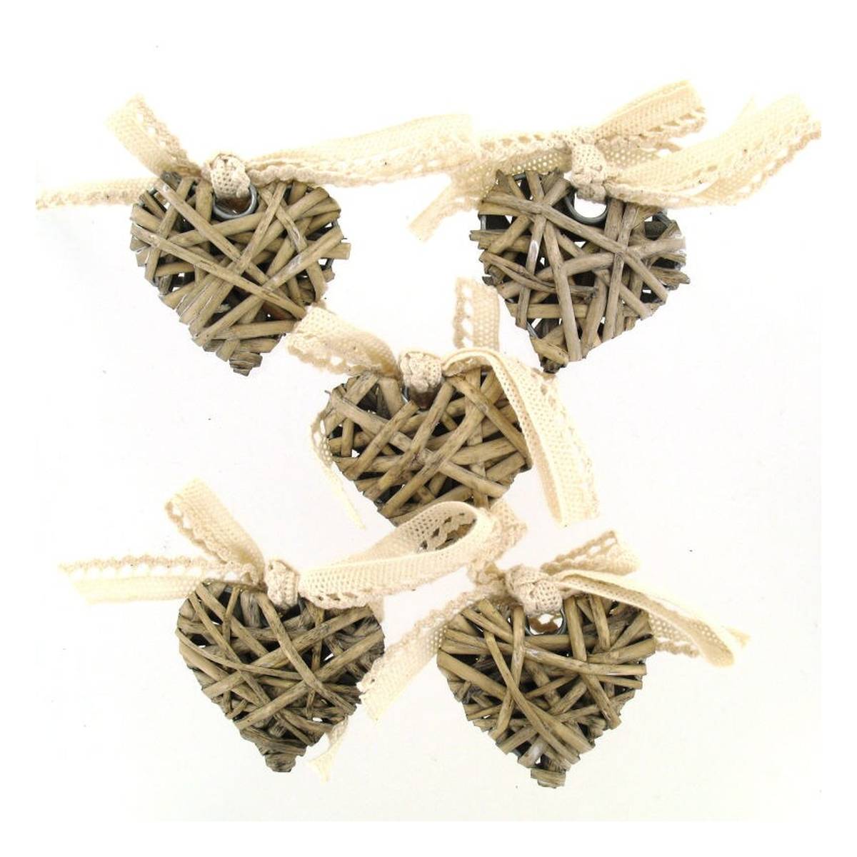 Natural Wicker Hearts with Bows 5cm 5 Pack | Hobbycraft