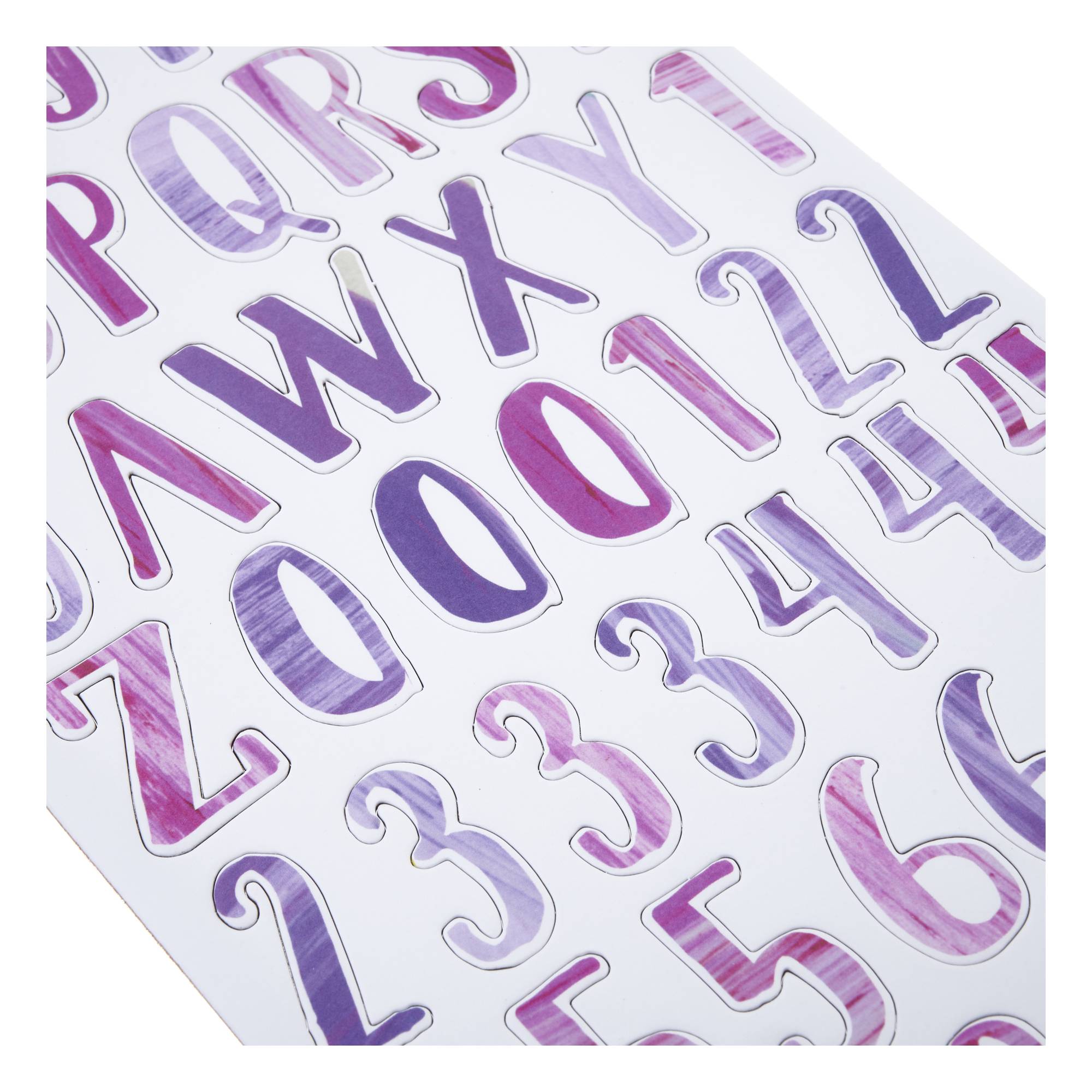 Purple Watercolour Alphabet Chipboard Stickers 121 Pieces