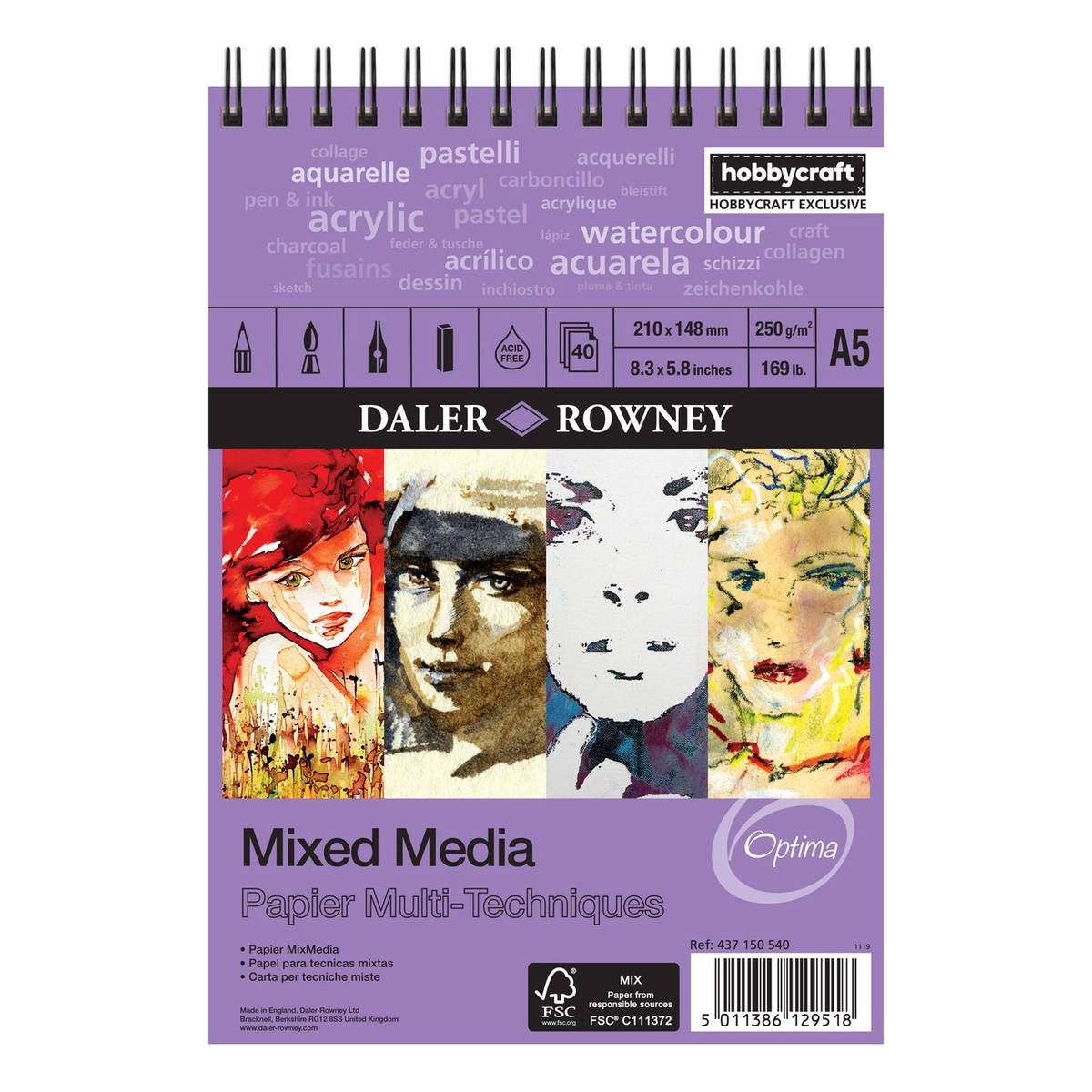 Daler-Rowney Optima Mixed Media Spiral Pad A5 | Hobbycraft