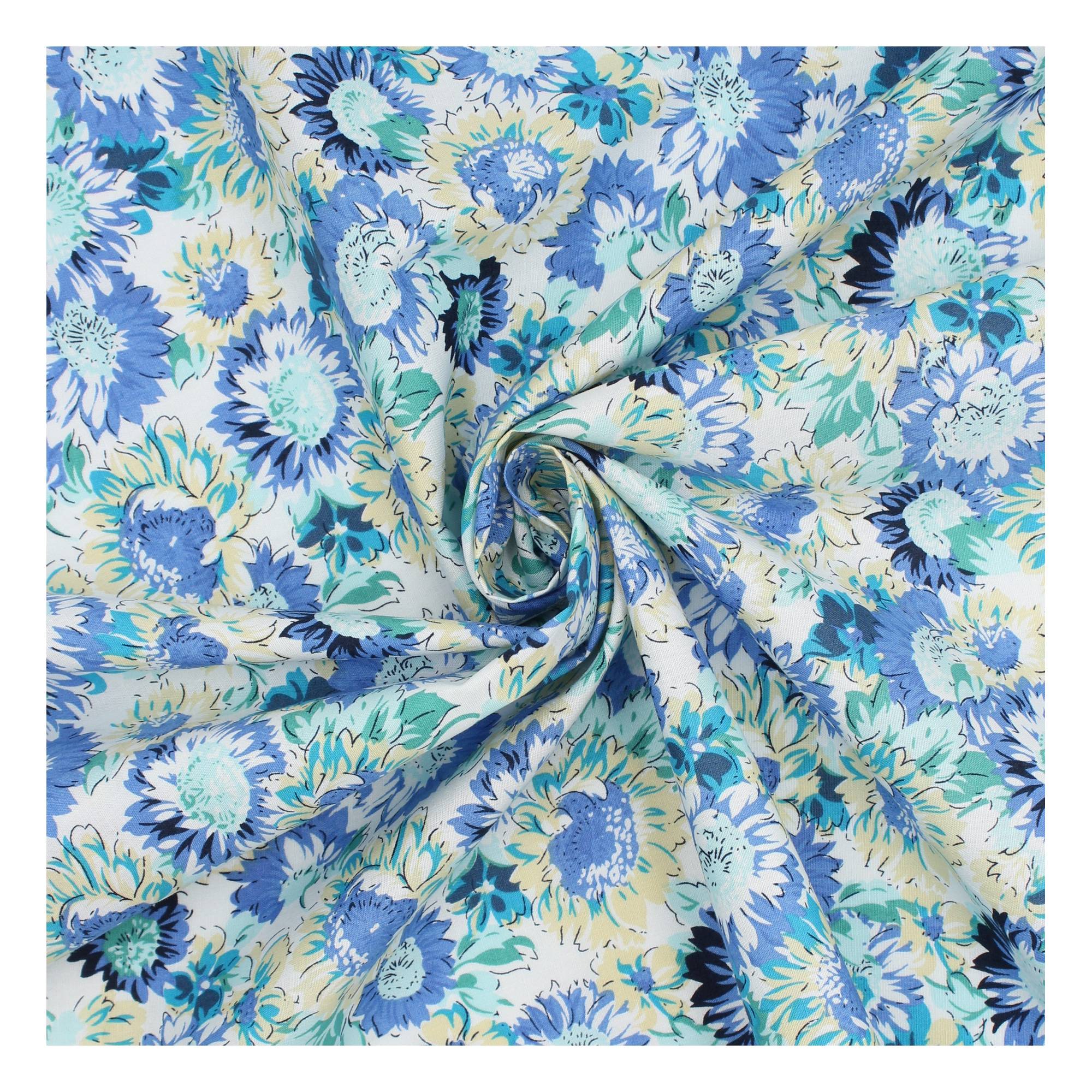 Blue Flowers Cotton Poplin Fabric by the Metre | Hobbycraft
