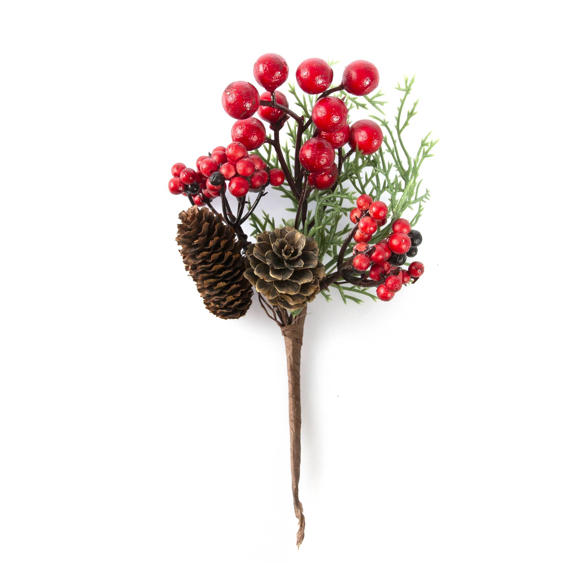 Red and Black Berry Fir Cone Pick 21cm | Hobbycraft