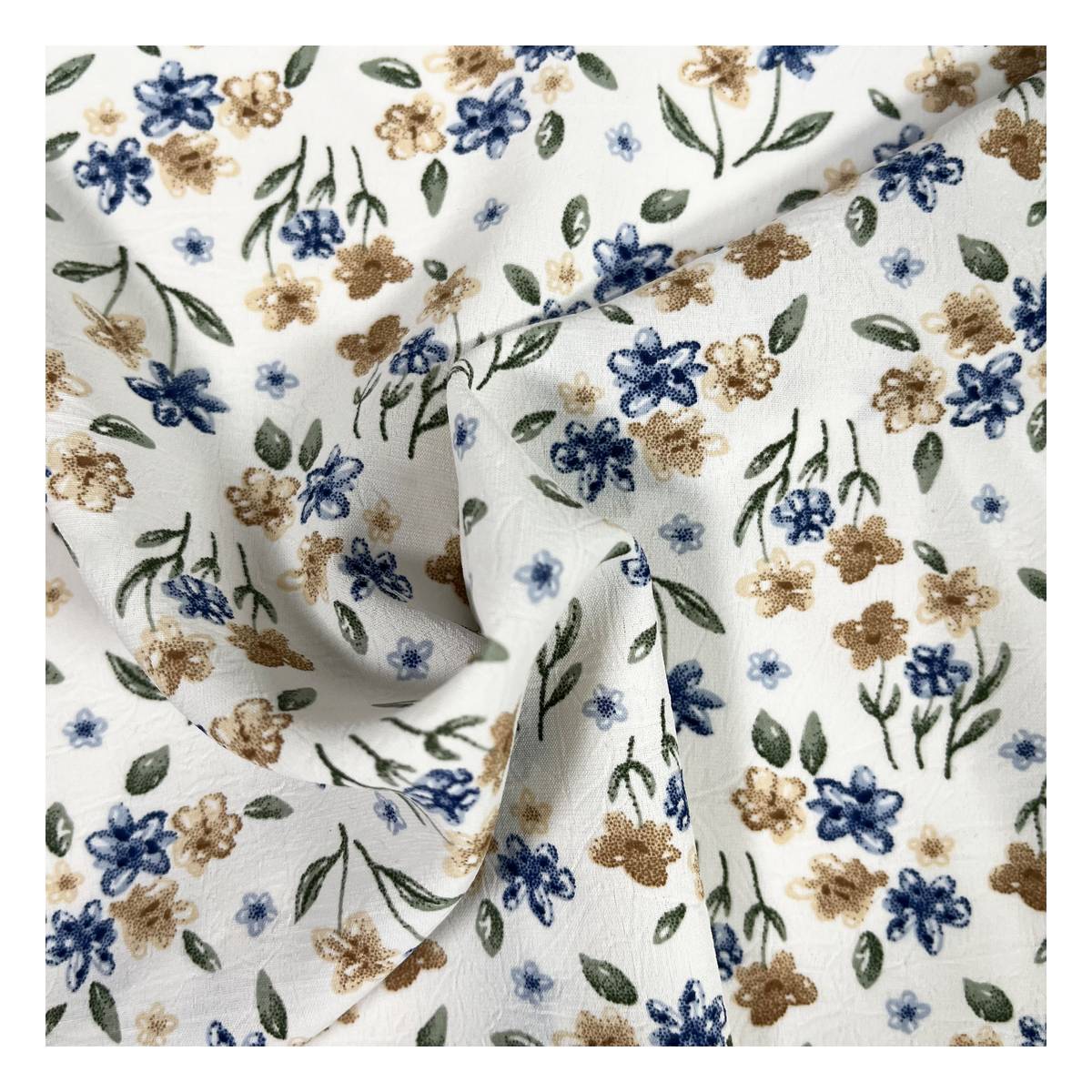 Blue Meadow Floral Crinkle Print Fabric by the Metre | Hobbycraft