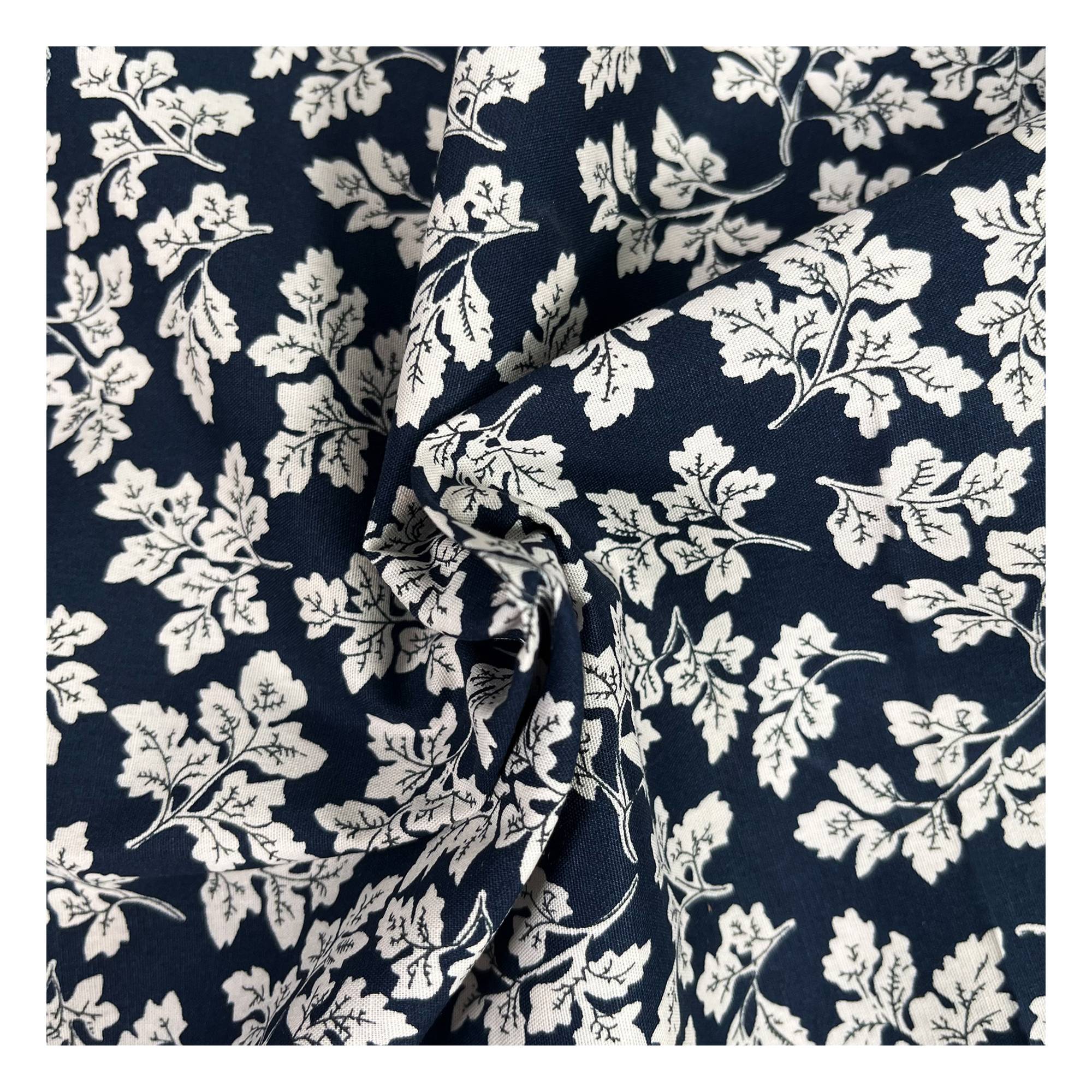 Navy Leaves Cotton Poplin Fabric by the Metre | Hobbycraft