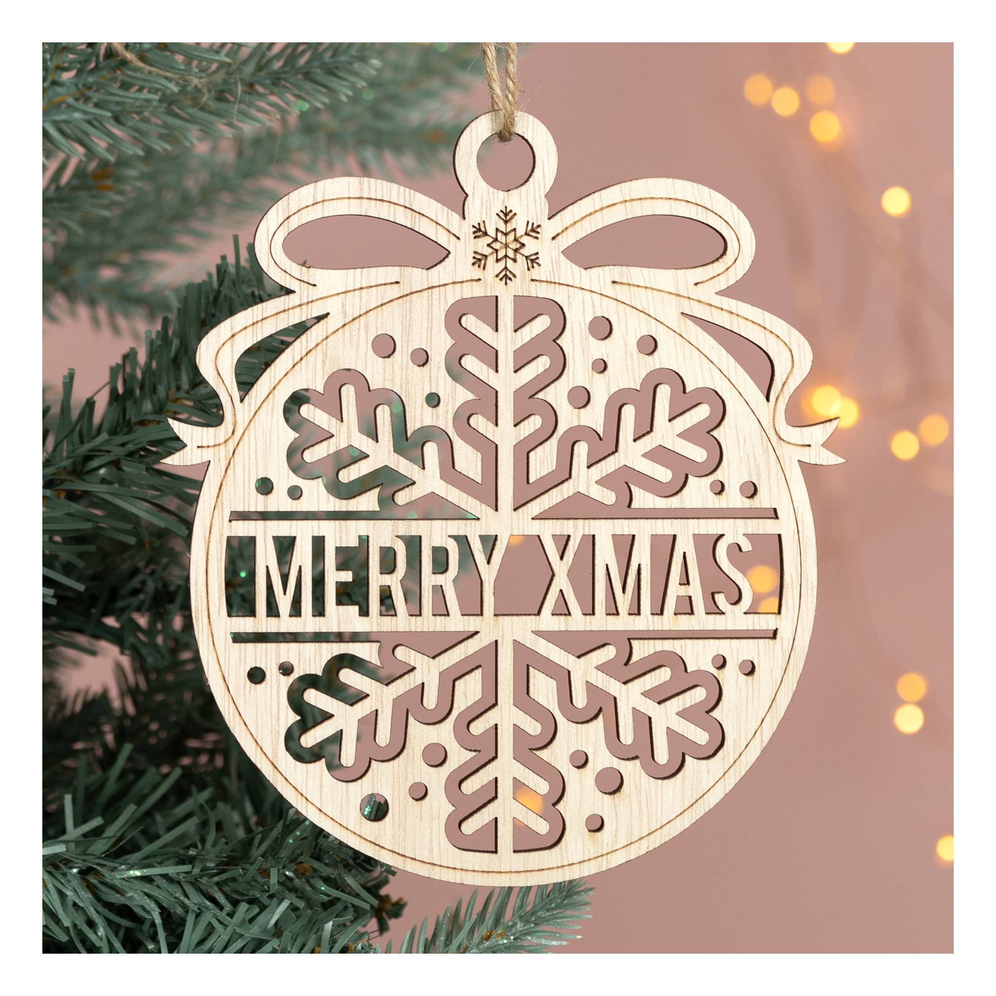 Hanging Wooden Merry Christmas Bauble 15cm Hobbycraft