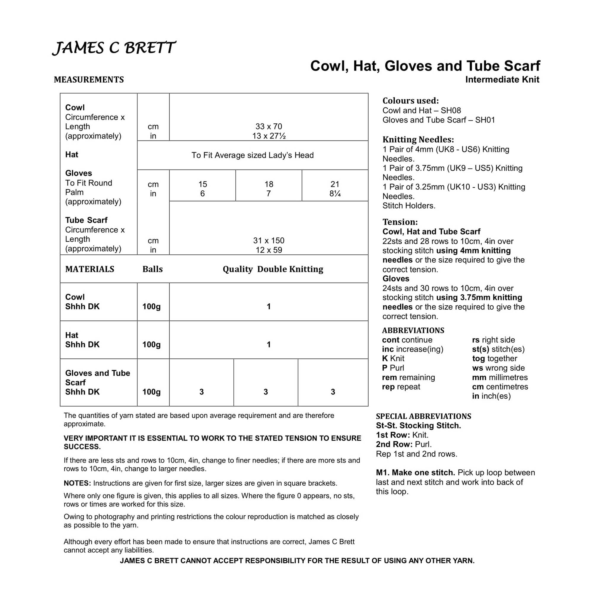 James C Brett Shhh DK Hat and Scarf Pattern JB821
