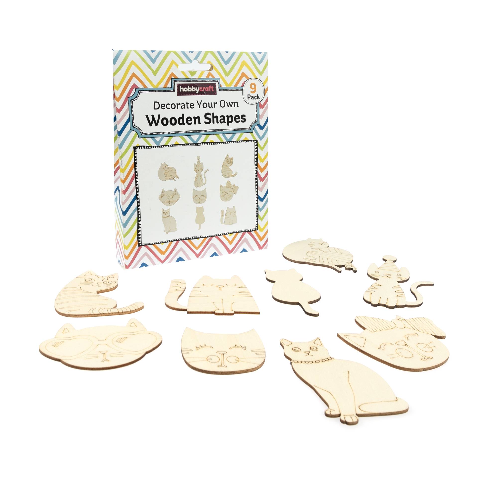 Decorate Your Own Cat Wooden Shapes 9 Pack | Hobbycraft